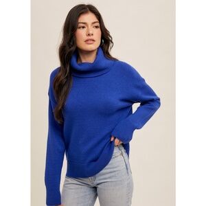 "The Natassia" Royal Blue Soft Yarn Turtle Neck Basic Pullover